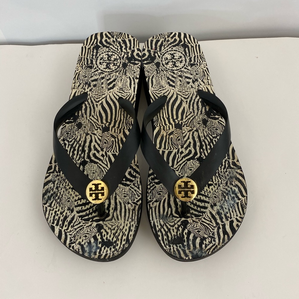 Tory Burch Zebra Print Wedge Sandal Flip Flop